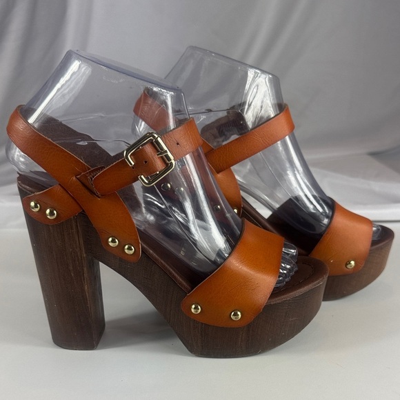 Vintage Mossimo Faux Wooden Heels with Orange Strap - Picture 6 of 15